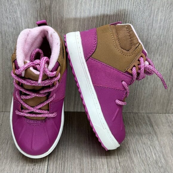 OshKosh B'Gosh Boots Toddler Girls Sz 6M Berry Pink Brown Lace Up Shoes Wistman - Picture 9 of 12